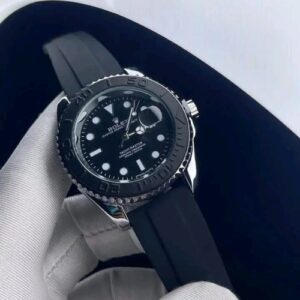 Rolex (Masterpiece) Silver Yacht-Master – Black Dial – Oyster flex Strap