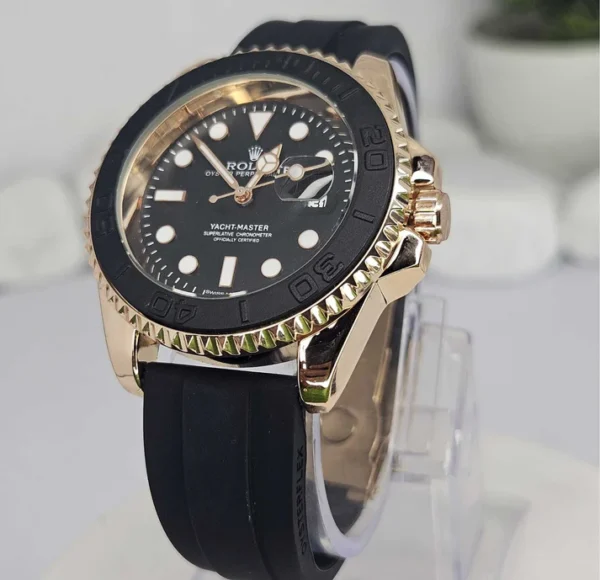 Rolex (Masterpiece) Rose Gold Yacht-Master – Black Dial – Oyster flex Strap - Image 2
