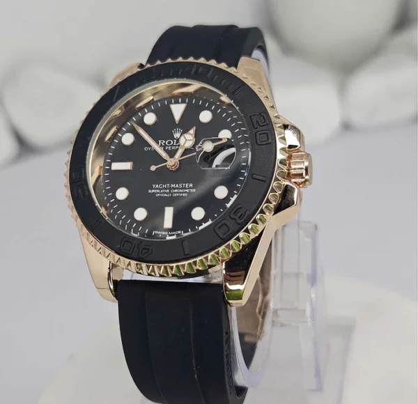 Rolex (Masterpiece) Rose Gold Yacht-Master – Black Dial – Oyster flex Strap - Image 6