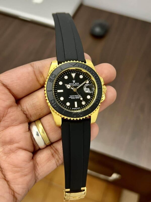 Rolex (Masterpiece) Golden Yacht-Master – Black Dial – Oyster flex Strap - Image 2